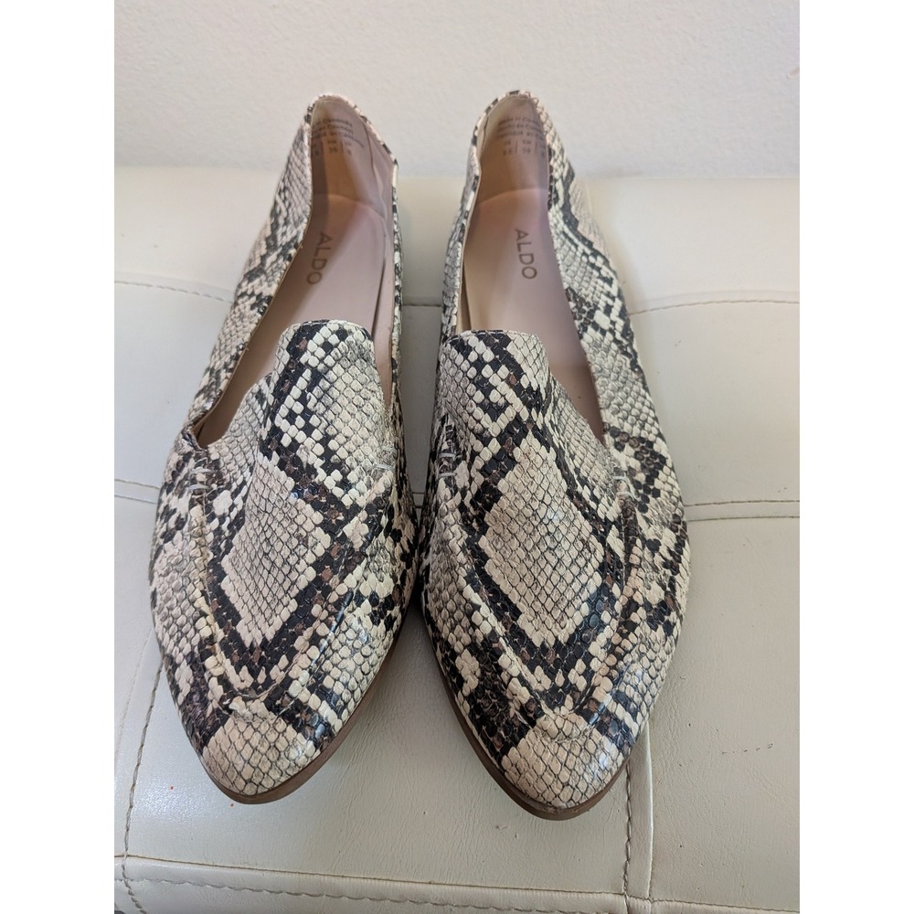 Aldo Snakeskin Pointed Toe Loafers Neutral‎ Animal Print Flats Womens 8.5 US